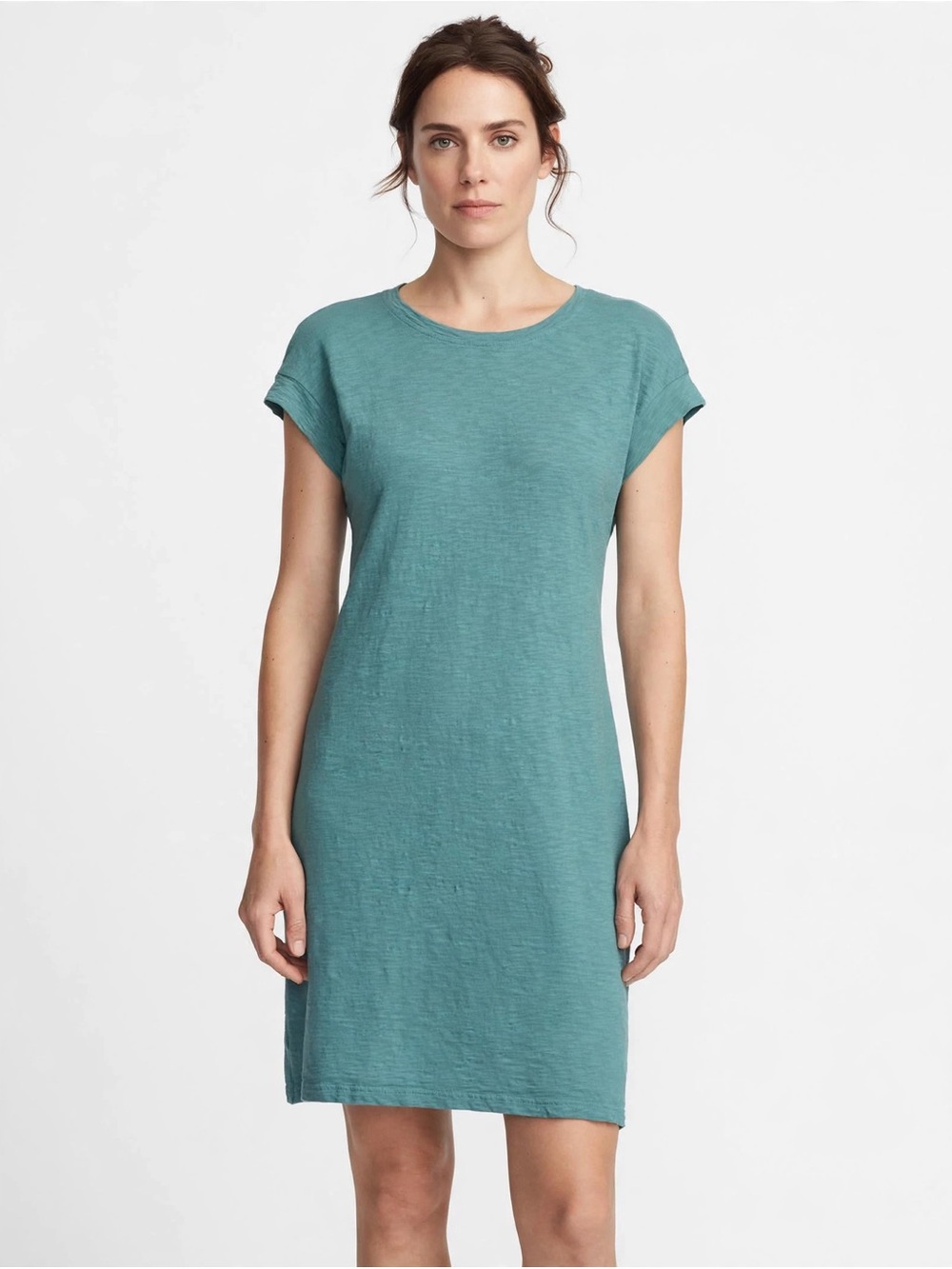 Women’s T-Shirt Tie Back Dress Seafoam in Slub Cotton L.